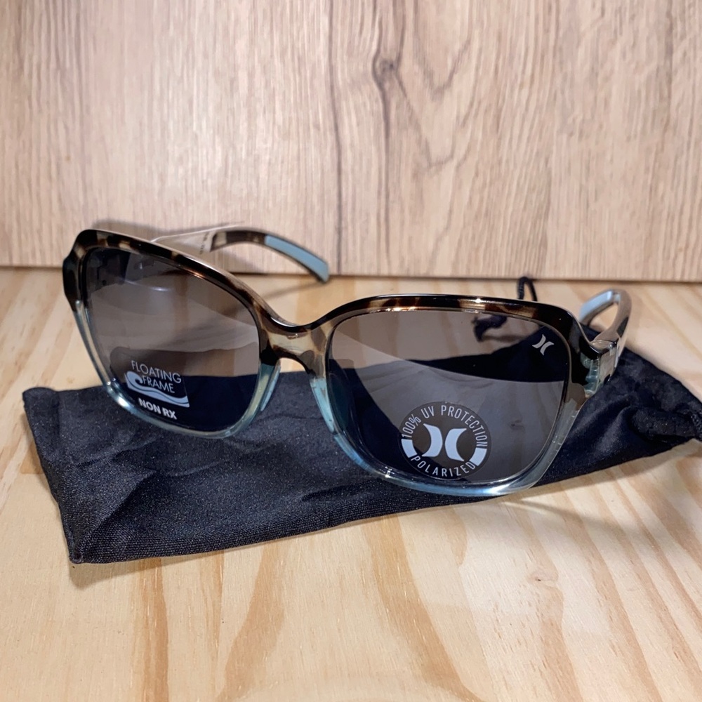 Hurley Polarized Sunglasses Crystal Blue floating frame $$68 RT